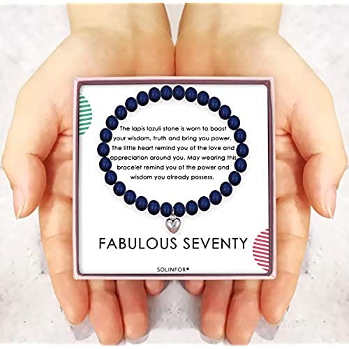 SOLINFOR 70th Birthday Gifts for Women - Lapis Lazuli Beads Bracelet - 70 Years Old Jewelry Gift Idea for Her