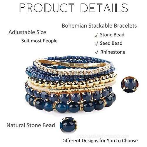 Subiceto 6 Set Bohemian Stackable Bead Bracelets for Women Multilayered Stretch Bangles Charm Pendant Bracelet Set