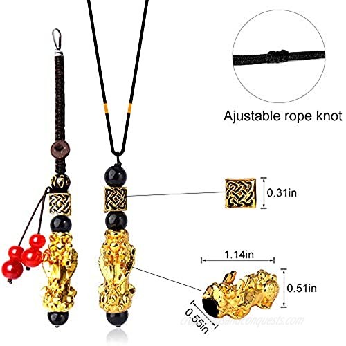 Sumfox 3-6Pcs Feng Shui Bracelets Black Obsidian Wealth Bracelet for Good Luck Elastic Bracelet Pi Xiu Beads Black Bracelet and Necklace for Women Men with Gift Bag