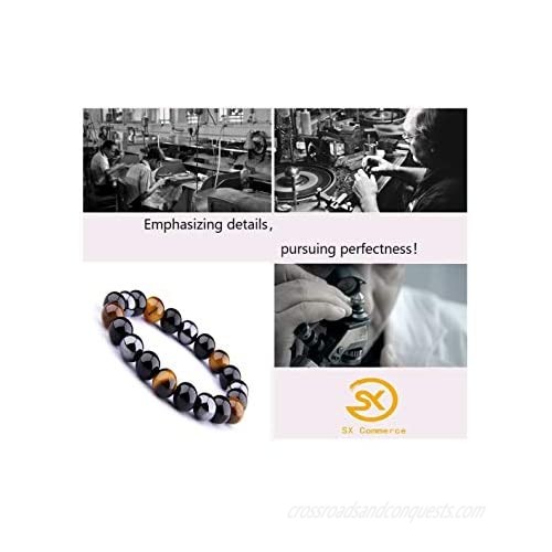 SX Commerce Triple Protection Bracelet For Protection Bring Luck And Prosperity Hematite Black Obsidian Tiger Eye Stone Bracelets (10MM)