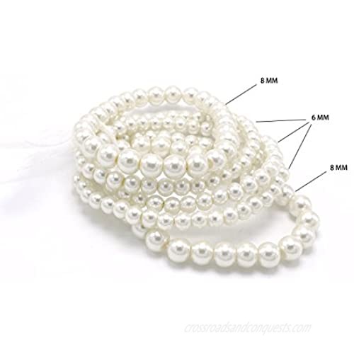 T-Doreen 5 Pcs Faux Pearl Bracelet Set for Women Beaded Stretch Strand Bracelets for Bridesmaid Bridal Party Jewelry