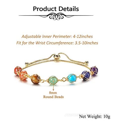 Top Plaza Healing Crystal Stone Chakra Bracelets Adjustable 14K Gold Plated Ankle Bracelets Jewelry for Women Girls Ladies Girlfriend Birthday Gifts