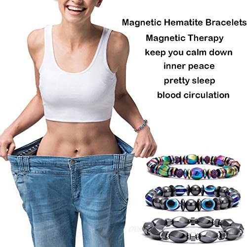 VALIJINA 10 Pieces Hematite Bracelet for Men Women Magnetic Therapy Bracelets Energy Reiki Healing Relief Bracelets Set Healthcare Weight Loss Pain Relief Bracelets