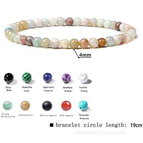 WAINIS 10 Pcs 4MM Mini Semi Precious Gemstone Energy Bracelets for Women Tiny Bracelet Natural Stone Statement Bracelet Charm Beaded Couples Bracelets