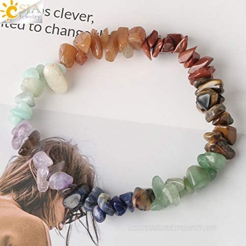 WAINIS 15 Pcs Natural Gemstone Chakra Crystal Bracelets for Women Healing Stretch Chips Reiki Bracelets Set Adjustable