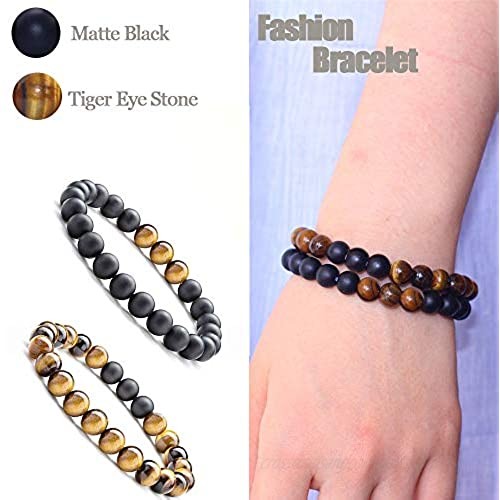 WAINIS 9 Pcs Black Lava Stone 7 Chakra Bracelets Yinyang Rock Bead Elastic Natural Stones Gemstones Oil Diffuser Yoga Menditation Beads Bracelets for Men Women Jewelry
