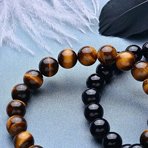 Wanmei 8mm Black Matte Agate & Tiger Eye Healing Energy Stone Beads Distance Bracelets for Couples(2 pcs)