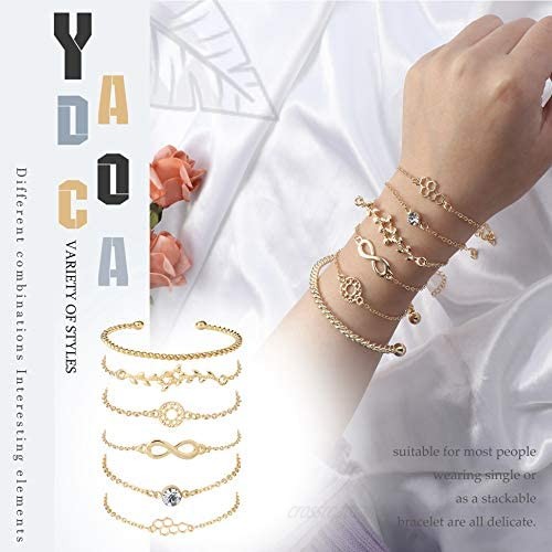YADOCA 23 Pcs Multiple Layered Stackable Bracelets Set for Women Gold Open Cuff Wrap Bangle Tortoise Pineapple Arrow Knot Heart Bead Bracelets Adjustable Jewelry