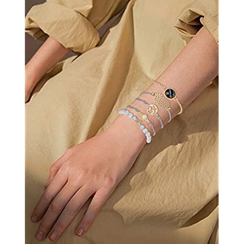 YADOCA 23 Pcs Multiple Layered Stackable Bracelets Set for Women Gold Open Cuff Wrap Bangle Tortoise Pineapple Arrow Knot Heart Bead Bracelets Adjustable Jewelry