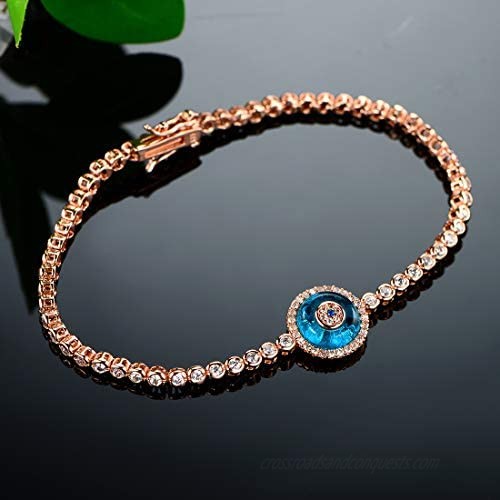 14k White Gold Plated Round Cut 5 Cubic Zirconia Tennis Bracelet 7.5 inch for Men and Women
