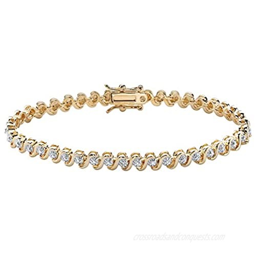 18K Yellow Gold Plated Genuine Diamond Accent S Link Tennis Bracelet (4.5mm)  Box Clasp  7.5 inches
