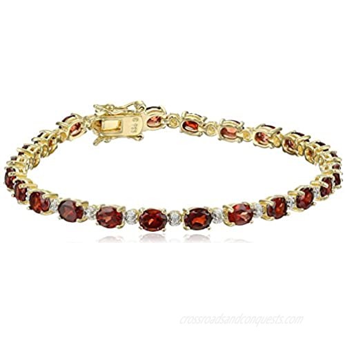 18k Yellow Gold-Plated Sterling Silver Diamond Accent Two-Tone Gemstone and Tennis Bracelet  7.25"