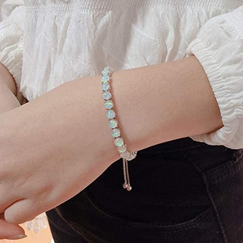 CiNily Adjustable Silver Plated Opal Tennis Bracelet for Women Girls - Fashion Jewelry Gift | Opal Bracelets in Sterling Silver Rose Gold and Yellow Gold Plating