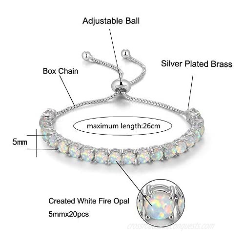 CiNily Adjustable Silver Plated Opal Tennis Bracelet for Women Girls - Fashion Jewelry Gift | Opal Bracelets in Sterling Silver Rose Gold and Yellow Gold Plating