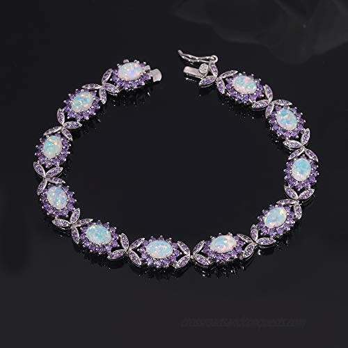 CiNily Fashion Sterling Silver or White Gold Plated Opal Bracelets for Bridal Wedding Prom Party Pageant Evening Wear Party Wear