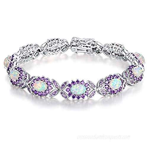 CiNily Fashion Sterling Silver or White Gold Plated Opal Bracelets for Bridal  Wedding  Prom  Party  Pageant  Evening Wear  Party Wear