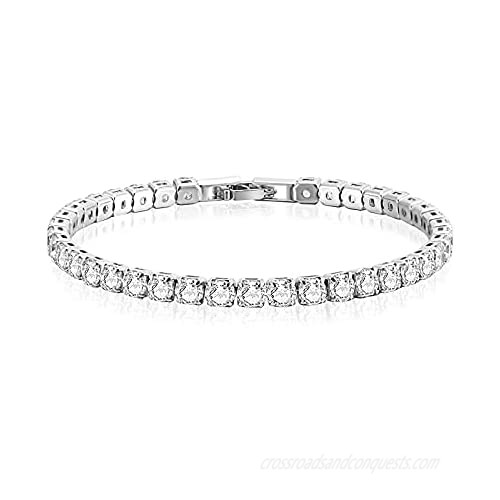 Classic Tennis Bracelets Gold Plated 4mm Cubic Zirconia Diamond Bracelet Crystal Jewelry Gifts for Women 6.5-7.5 Inch (with Exquisite Box)