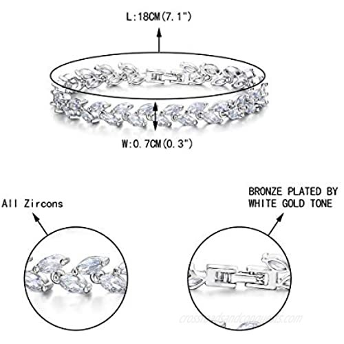 EVER FAITH Glamorous Cubic Zircon Wedding 2 Layers Small Leaf Roman Tennis Bracelet for Brides