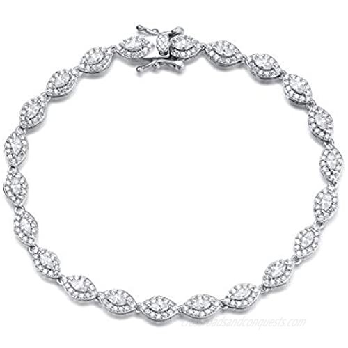 FANCIME White Gold Plated 925 Sterling Silver Heart Flower Marquise Cut Cubic Zirconia CZ Wedding Bridal Prom Tennis Bracelet For Women Girls