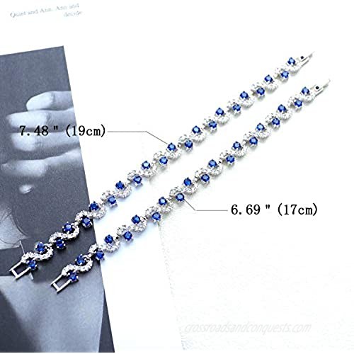 Feraco Blue Tennis Cubic Zirconia Bracelet for Mom Daughter Womens Classic 14K Plated Sapphire Bangle Crystal Jewelry Gifts