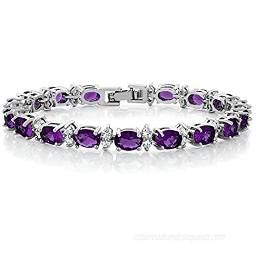 Gem Stone King 20.00 Ct Oval & Round Purple Color Cubic Zirconias CZ Women's Tennis Bracelet 7 Inch