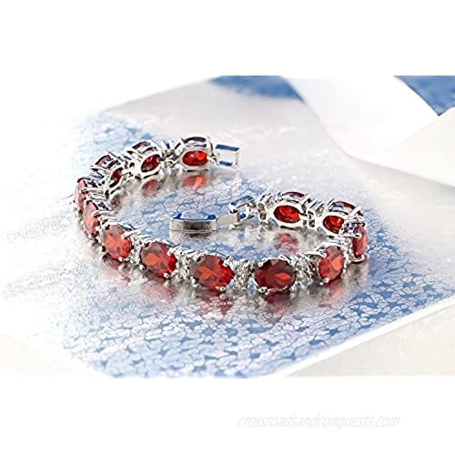 Gem Stone King 40.00 Ct Oval & Round Red Color Cubic Zirconias CZ Tennis Bracelet 7 Inch