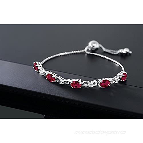 Gem Stone King 925 Sterling Silver Created Ruby and Lab Grown Diamond Women's Tennis Bracelet (4.50 Cttw Adjustable up to 9 inches)