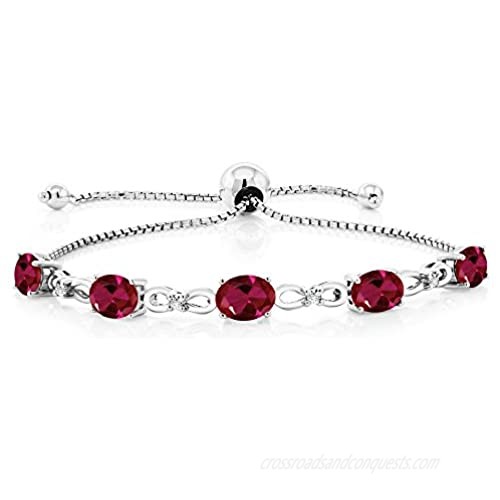 Gem Stone King 925 Sterling Silver Created Ruby and Lab Grown Diamond Women's Tennis Bracelet (4.50 Cttw  Adjustable up to 9 inches)