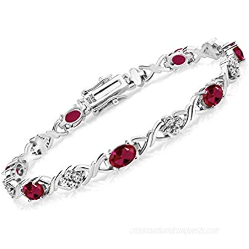 Gem Stone King 925 Sterling Silver Red Created Ruby 7 Inch Tennis Bracelet For Women (4.00 Ct Oval 6X4MM)