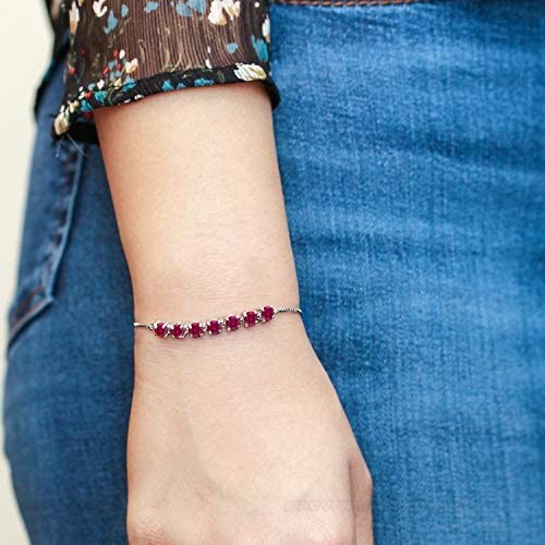 Gem Stone King 925 Sterling Silver Red Created Ruby Adjustable Bracelet 2.80 Ctw Round