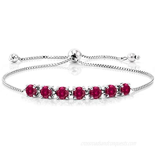 Gem Stone King 925 Sterling Silver Red Created Ruby Adjustable Bracelet  2.80 Ctw Round