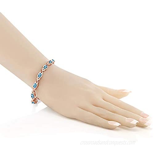 Gem Stone King 9.65 Ct Oval Swiss Blue Topaz 18K Rose Gold Plated Silver 7 Inch Bracelet With 1 Inch Extender