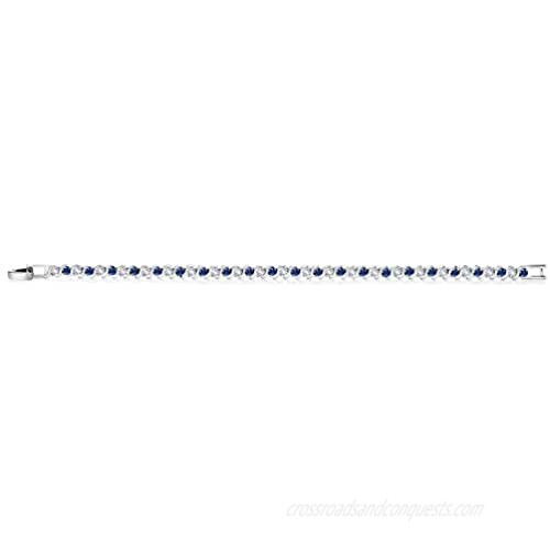 Gem Stone King Stunning Round White Cubic Zirconia and Simulated Blue Sapphire Tennis Bracelet