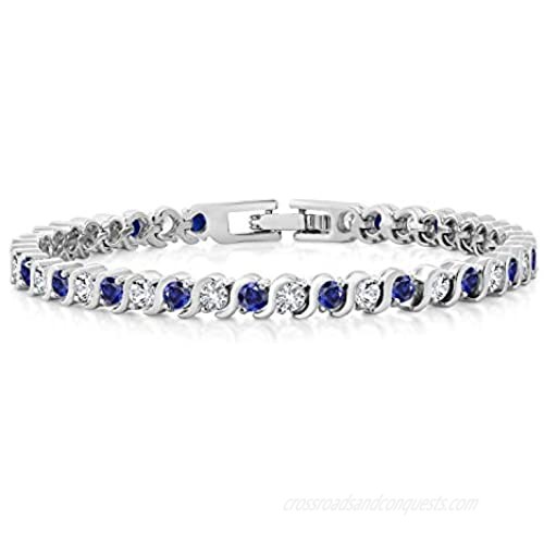 Gem Stone King Stunning Round White Cubic Zirconia and Simulated Blue Sapphire Tennis Bracelet