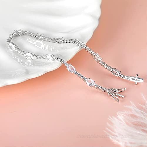 GEMSME Classic Cubic Zirconia Tennis Bracelet 7.5 Inch 18K White Gold Plated Sparkling CZ Bracelet jewelry for Women