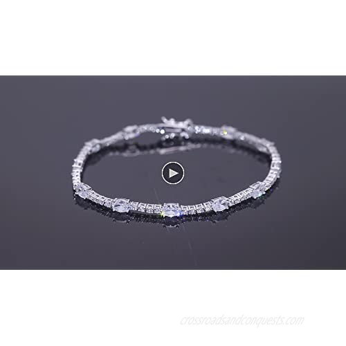 GEMSME Classic Cubic Zirconia Tennis Bracelet 7.5 Inch 18K White Gold Plated Sparkling CZ Bracelet jewelry for Women