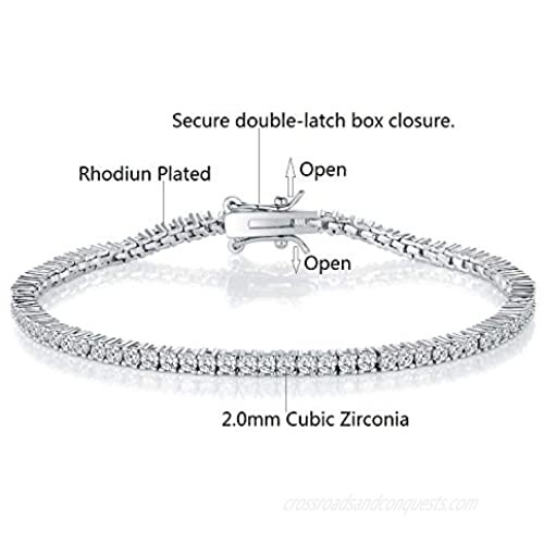 GMESME 18K White Gold Plated 2.0 Round Cubic Zirconia Classic Tennis Bracelet 7.5 Inch for Women Men
