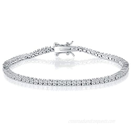 GMESME 18K White Gold Plated 2.0 Round Cubic Zirconia Classic Tennis Bracelet 7.5 Inch for Women Men
