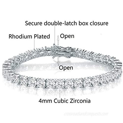 GMESME 18K White Gold Plated 4.0 Round Cubic Zirconia Classic Tennis Bracelet 7.5 Inch