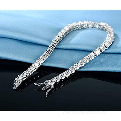 GMESME 18K White Gold Plated 4.0 Round Cubic Zirconia Classic Tennis Bracelet 7.5 Inch