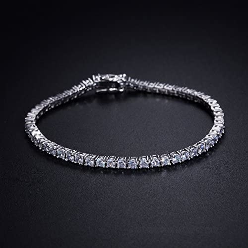 GMESME 18K White Gold Plated Cubic Zirconia Classic Tennis Bracelet 7.5 Inch