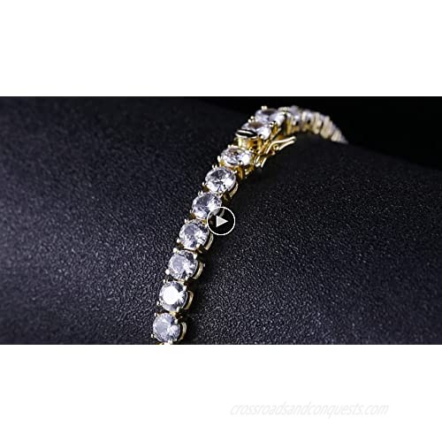 GMESME 18K Yellow Gold Plated 5.0 Round Cubic Zirconia Classic Tennis Bracelet 7.5 Inch