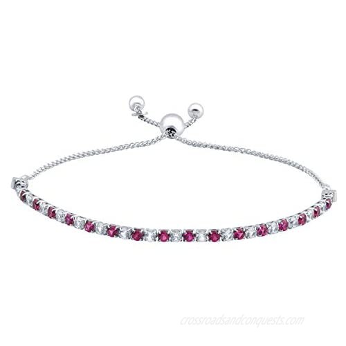 Jewelili sterling silver 2.5m 2.6mm round shape created red ruby and created white sapphire bolo bracelet 9.5