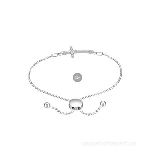 Jewelili Sterling Silver Diamond Bolo Bracelet (1/10 cttw)