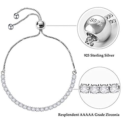 J.Fée Sterling Silver Bracelet S925 Tennis Bracelet with Sparkling 5A Cubic Zirconia Adjustable Bracelet for Mother Day to Women Lady Girls 2Pcs