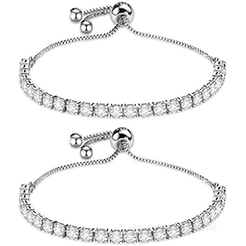 J.Fée Sterling Silver Bracelet  S925 Tennis Bracelet with Sparkling 5A Cubic Zirconia Adjustable Bracelet for Mother Day to Women Lady Girls  2Pcs