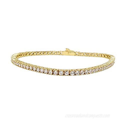 Jwlryfeind 3mm Men's Women's 18k Gold Plated Brass Tennis Bracelet with Round Cut 5A Zirconia Round Cut Stones