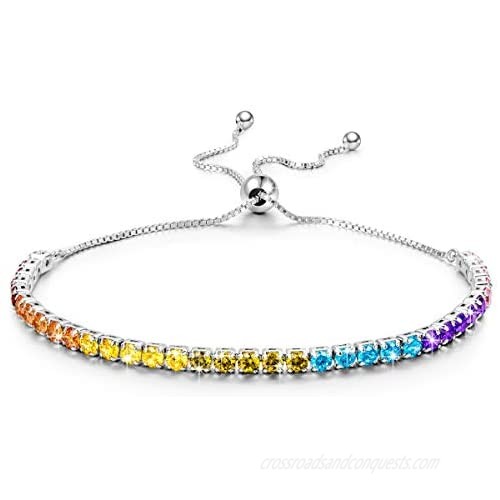 Kate Lynn Tennis Bracelets for Women ✦Colorful Time✦ 925 Sterling Silver Adjustable Classic Slider Bracelet Made with 5A Cubic Zirconia Rainbow Jewelry for Women Birthday with Gift Box 5.1-11.8 Inch
