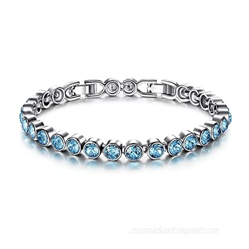LADY COLOUR Ballad for Adeline Series Blue Tennis Bracelet 6.4" + 1.1"/ Crystals Earrings  Jewelry Gifts for Women，Birthday Gifts for Her with Exquisite Gift Box Packing