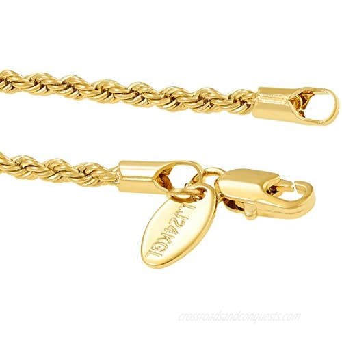 LIFETIME JEWELRY 2mm Rope Chain Bracelet 24k Real Gold Plated for Women and Men